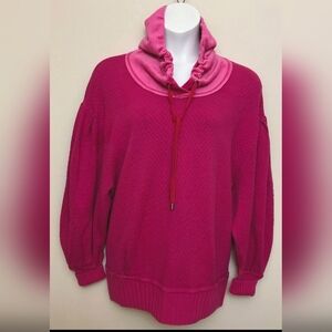 Free People Comfy Quilted Oversized Hoodie Sml Brgt Pink Knit Cuffs/Waist Rare